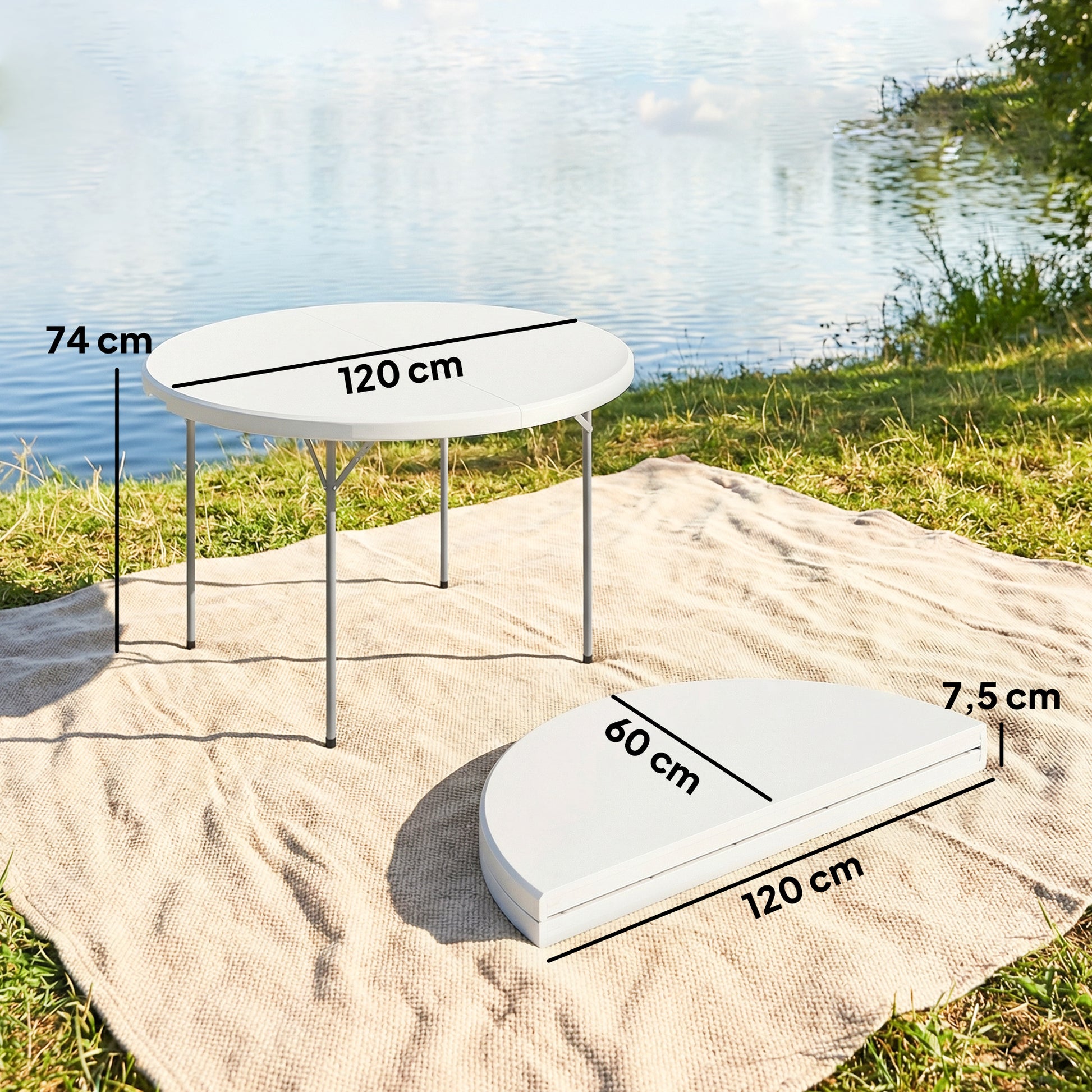 Outsunny Mesa Plegable Camping Portátil Ligera 120x120x74 Cm Blanco_2