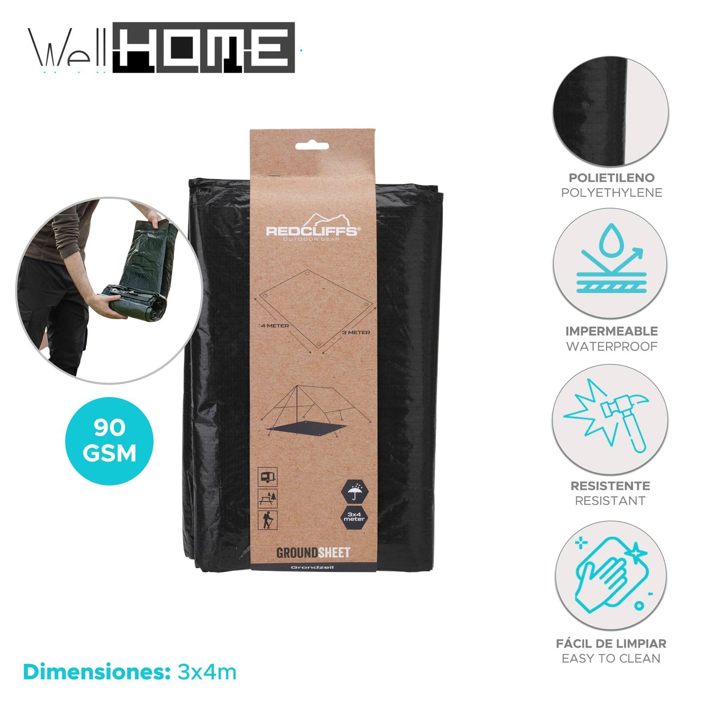 Well Home Lona De Suelo Color Negro De 3x4metros De 90gsm_1