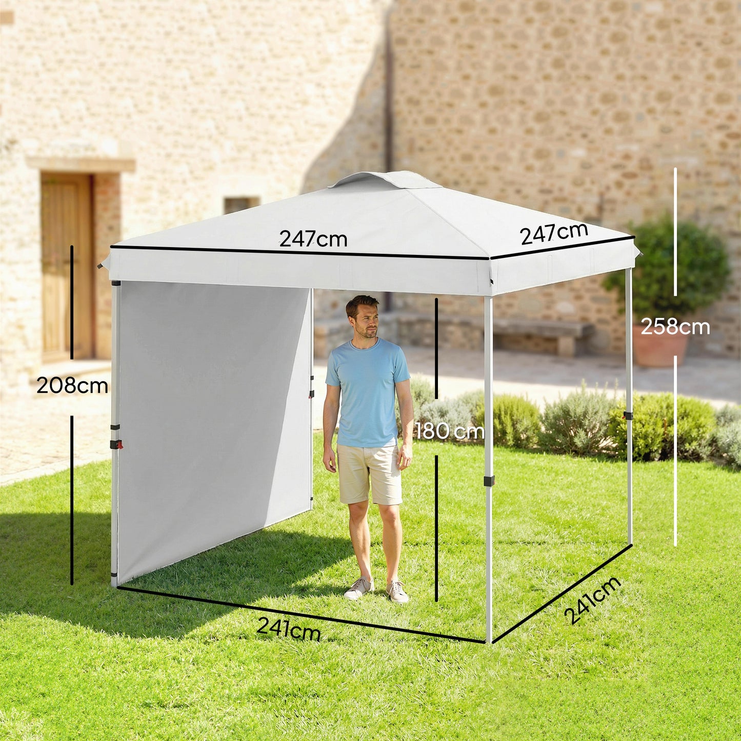 Outsunny Carpa Plegable 2,5x2,5 M Con 1 Pared Lateral Altura Ajustable Blanco_2