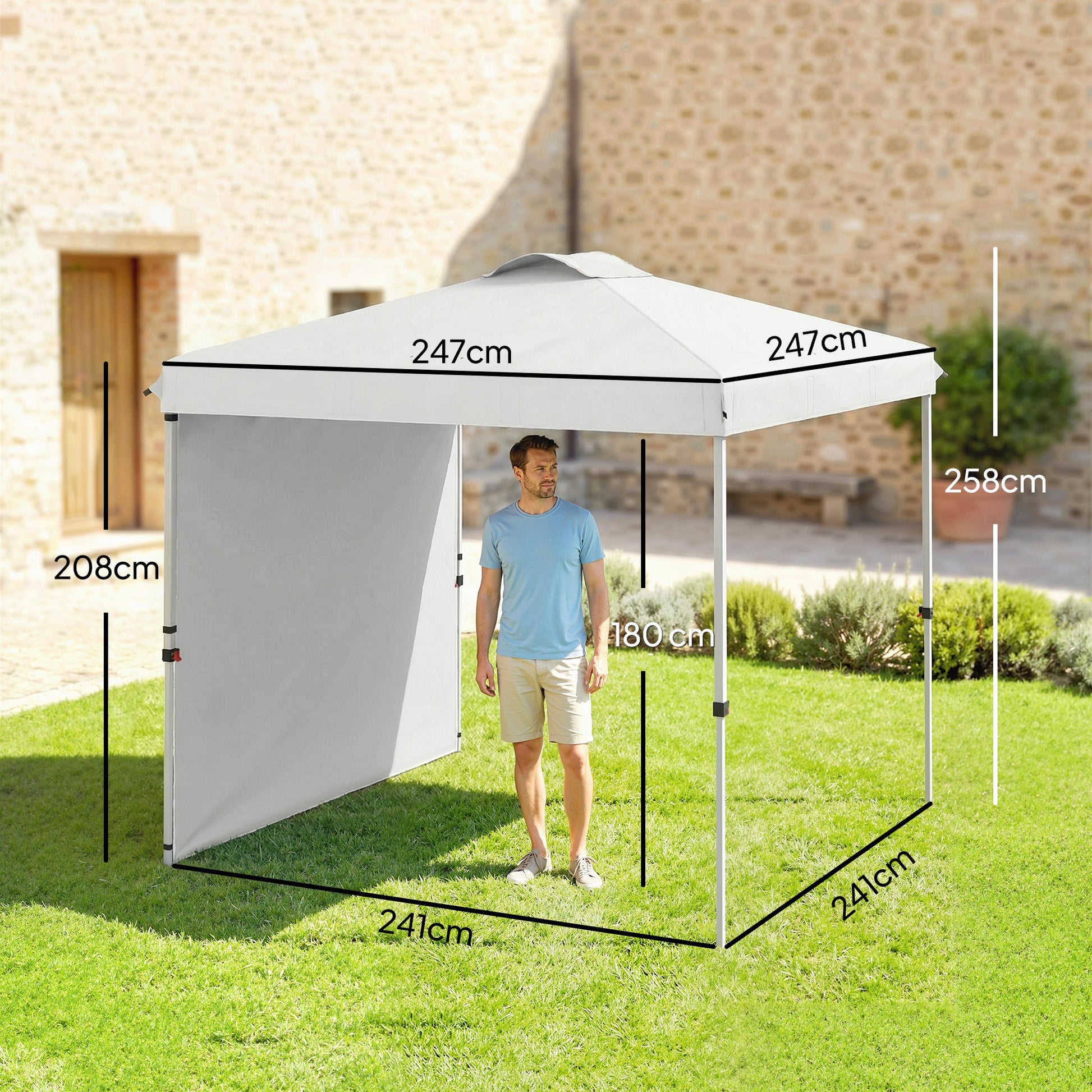 Outsunny Carpa Plegable 2,5x2,5 M Con 1 Pared Lateral Altura Ajustable Blanco_2
