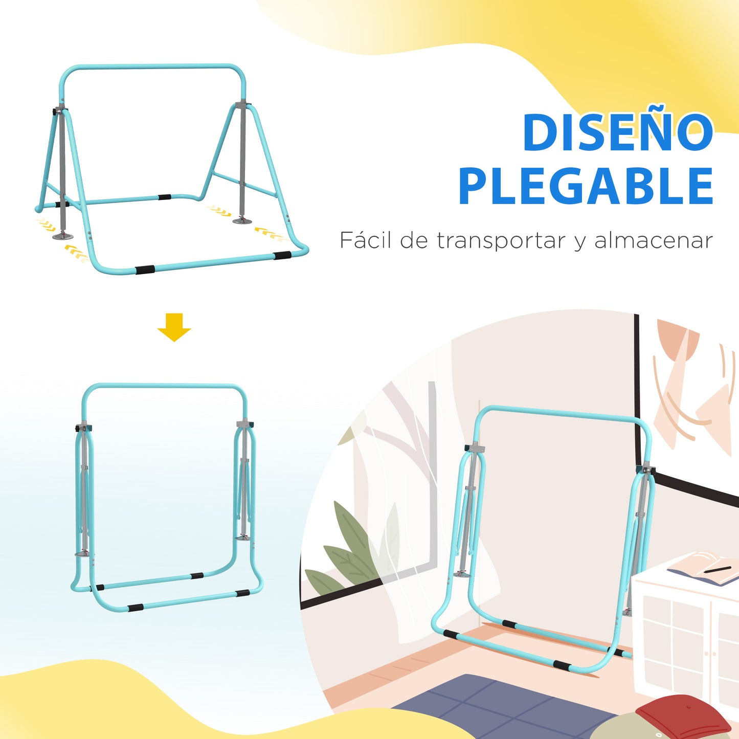 Homcom Barra De Gimnasia Artística Plegable Altura Ajustable Azul Celeste_5
