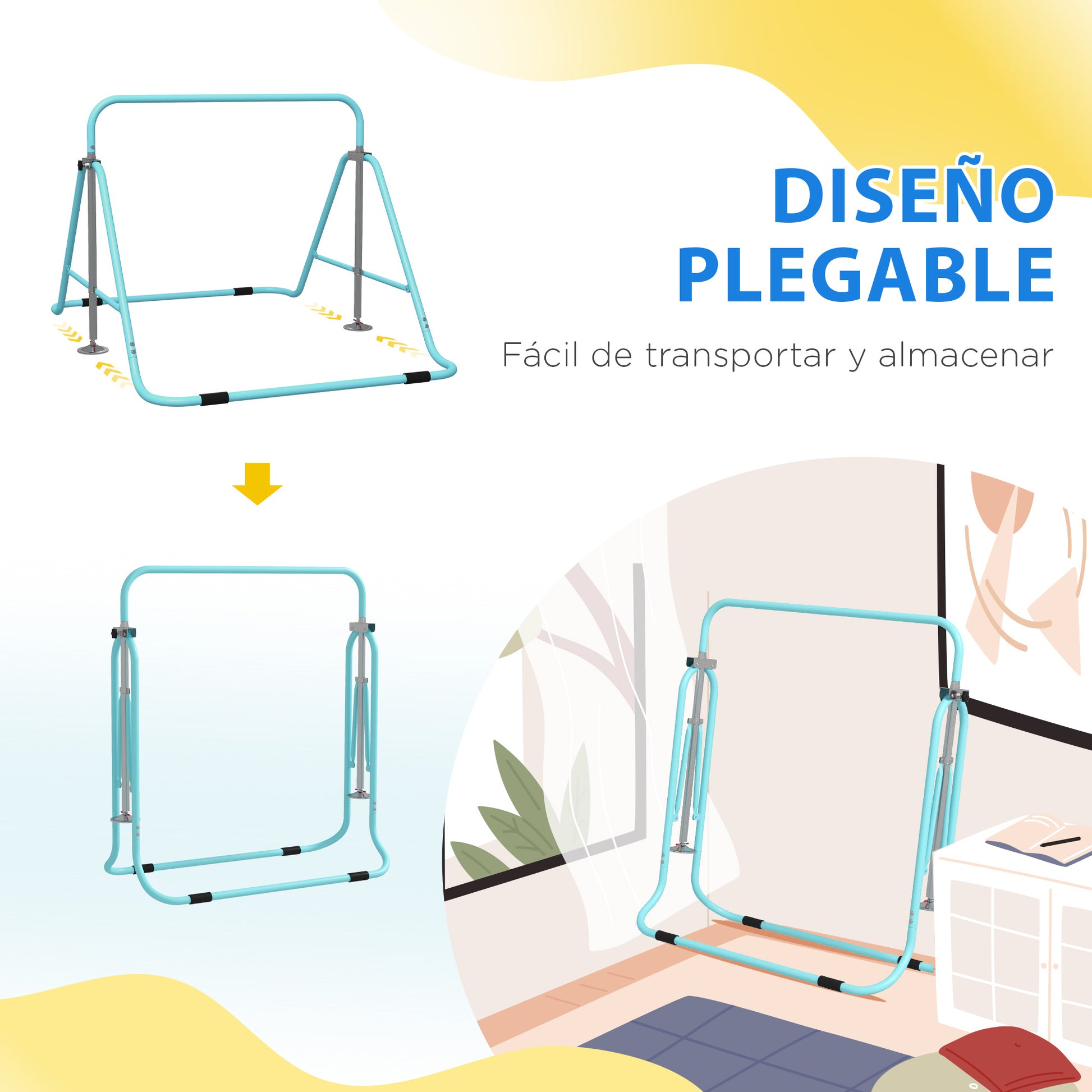 Homcom Barra De Gimnasia Artística Plegable Altura Ajustable Azul Celeste_5