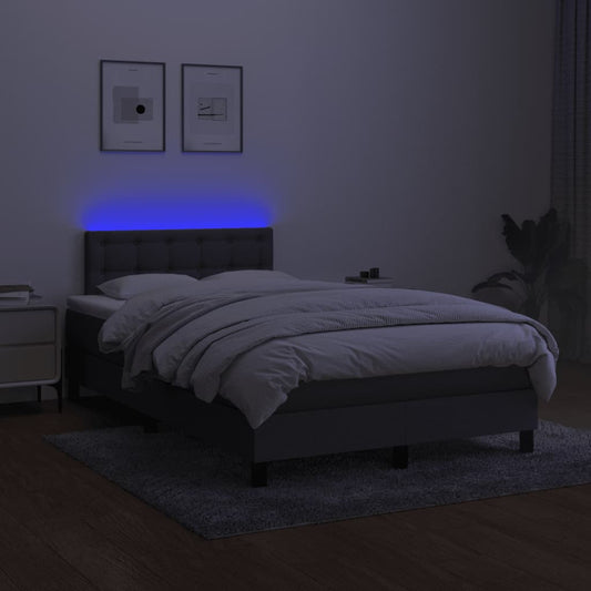 Cama Box Spring Con Colchón Y Led Tela Gris Oscuro 120x200 Cm / Vetonek_0
