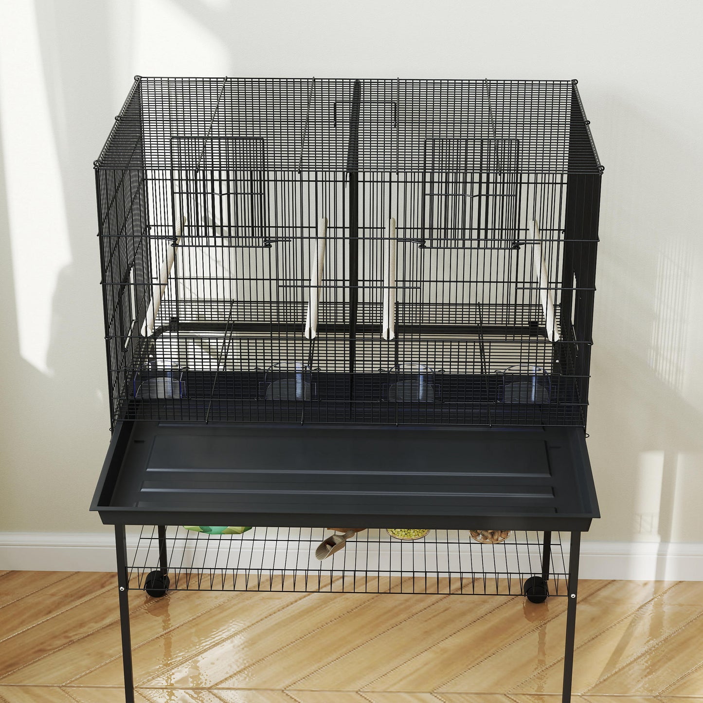 Pawhut Jaula Para Pájaros Con Divisor Ruedas Para Mascota Aves Loros Canarios_1