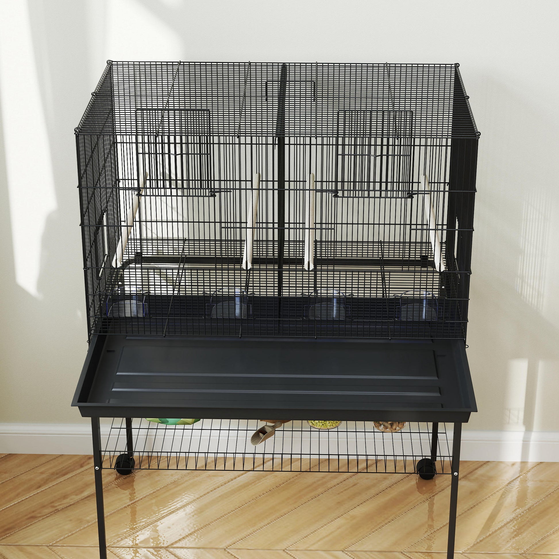 Pawhut Jaula Para Pájaros Con Divisor Ruedas Para Mascota Aves Loros Canarios_1