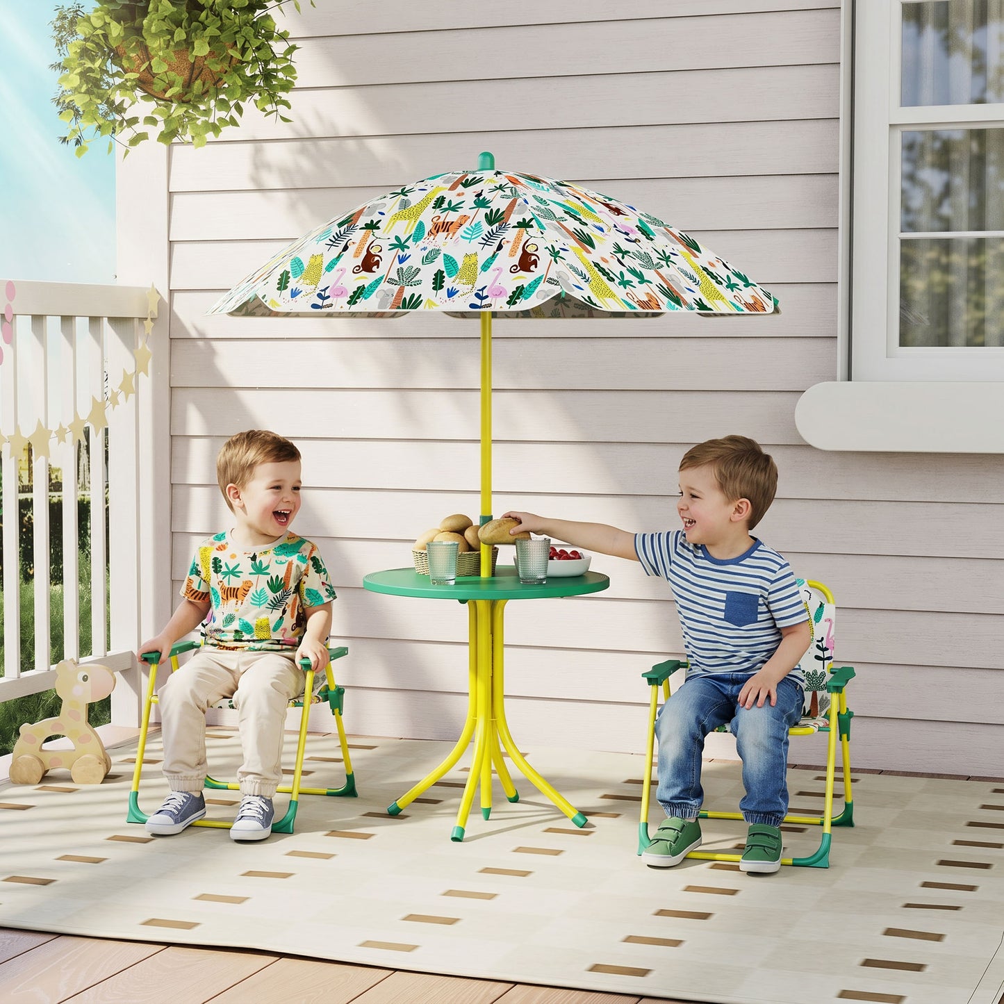 Aiyaplay Conjunto De Mesa Y Sillas Infantil De Jardín De 4 Piezas Verde_1