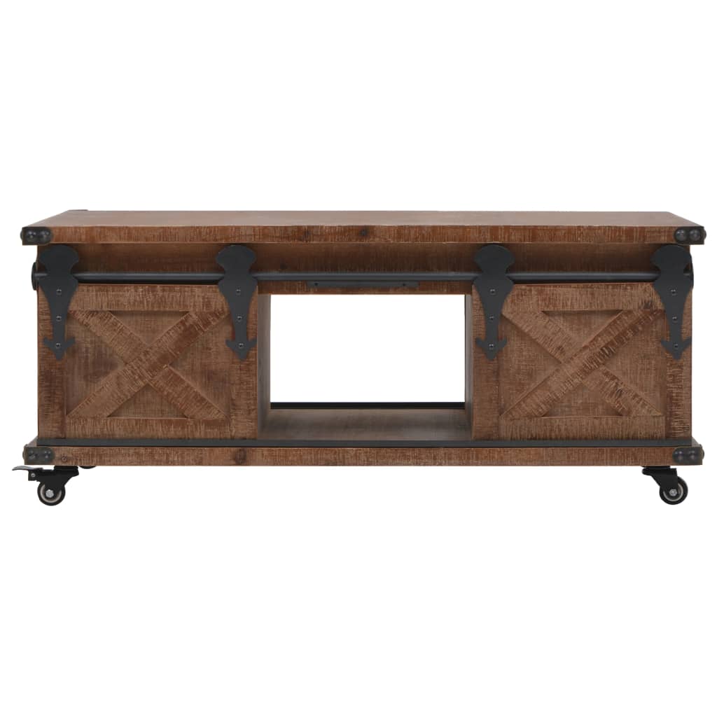 Mesa De Centro De Madera Maciza De Abeto Marrón 91x51x38 Cm_0