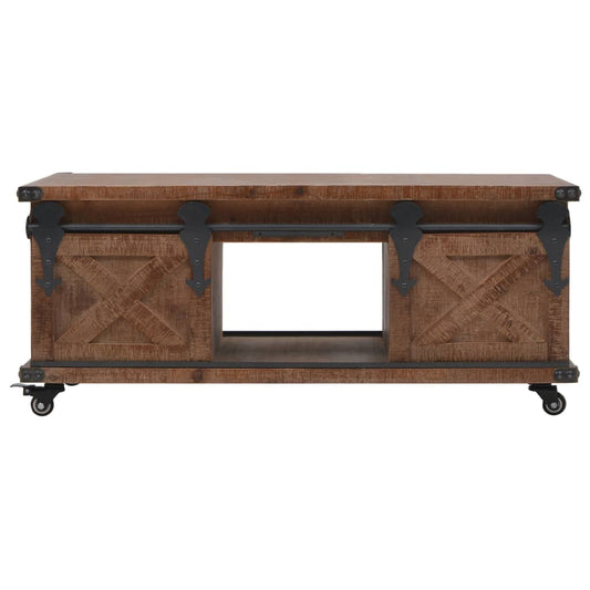 Mesa De Centro De Madera Maciza De Abeto Marrón 91x51x38 Cm_0