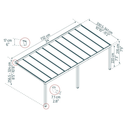 Pérgola adosada Stockholm 342x740 cm