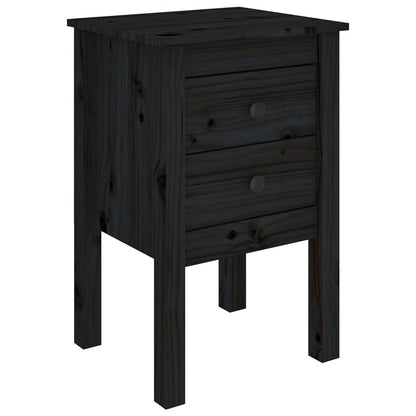 Mesita De Noche Madera Maciza De Pino Negro 40x35x61,5 Cm_0