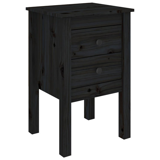 Mesita De Noche Madera Maciza De Pino Negro 40x35x61,5 Cm_0
