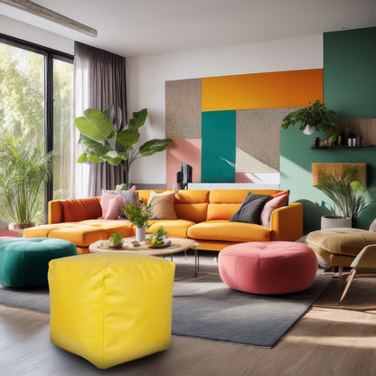 Well Home Puff Cuadrado Ø40x40cm Color Amarillo - Asiento Acolchado Y Cómodo_2