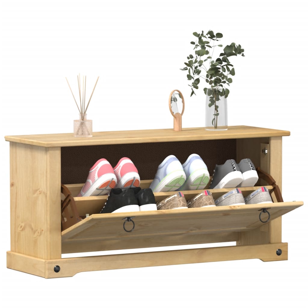 Mueble Zapatero Corona Madera Maciza De Pino 99x32x47 Cm / Vetonek_2