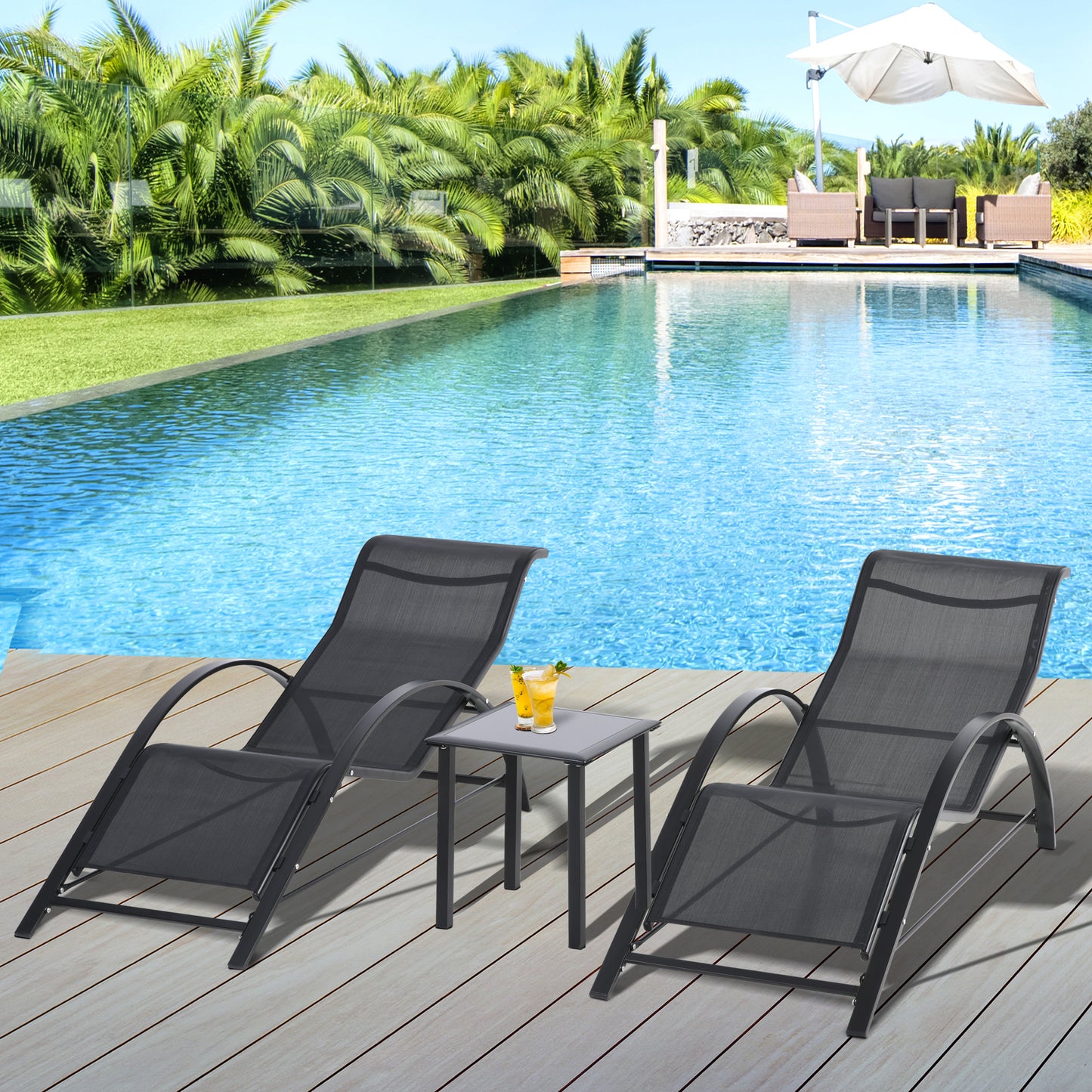 Outsunny 2 Tumbonas De Jardín 59x169x66cm Con Mesa De Café 41x41x45cm Patio_1