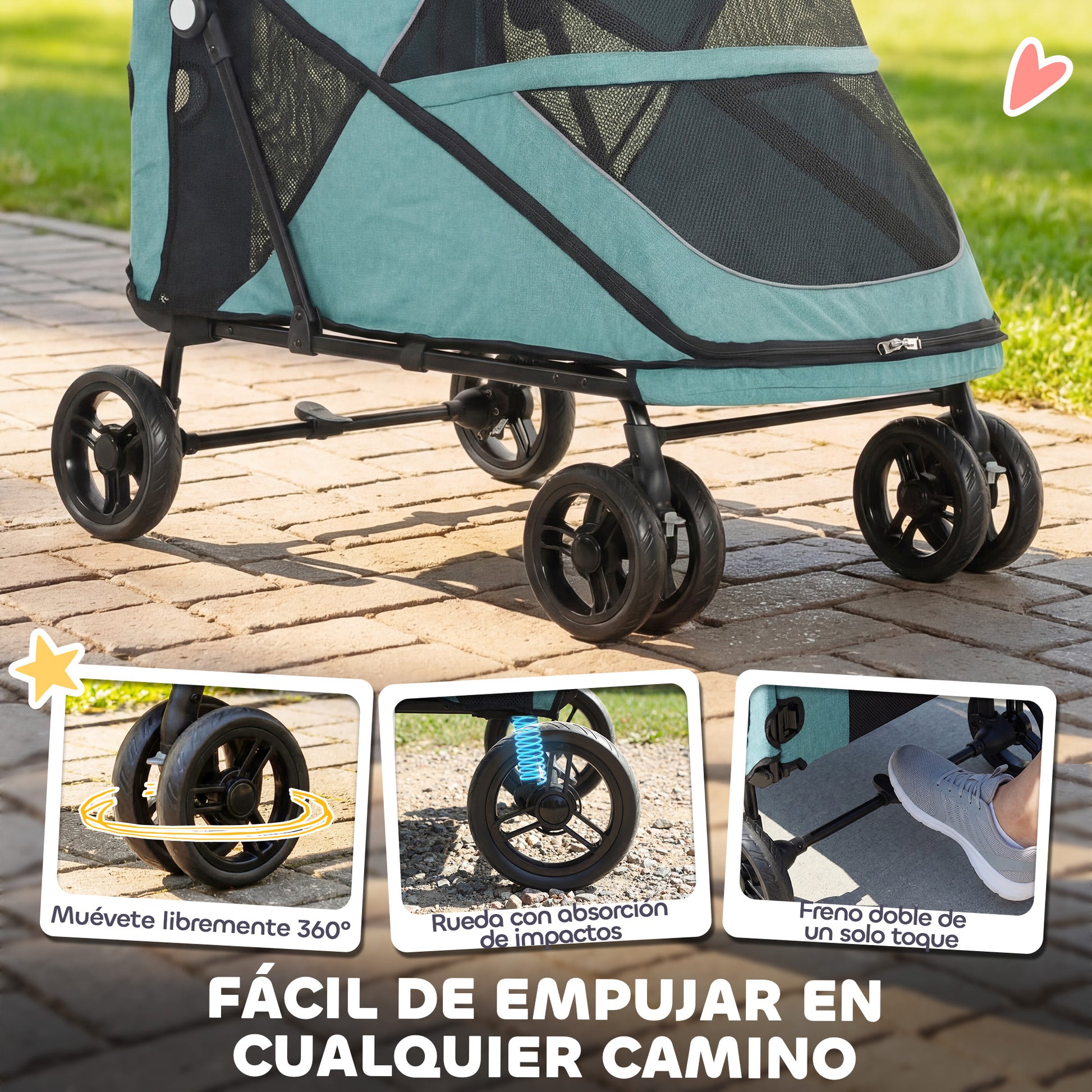 Pawhut Carrito Para Perros Y Gatos Grande Plegable Con Un Botón Hasta 30 Kg_4