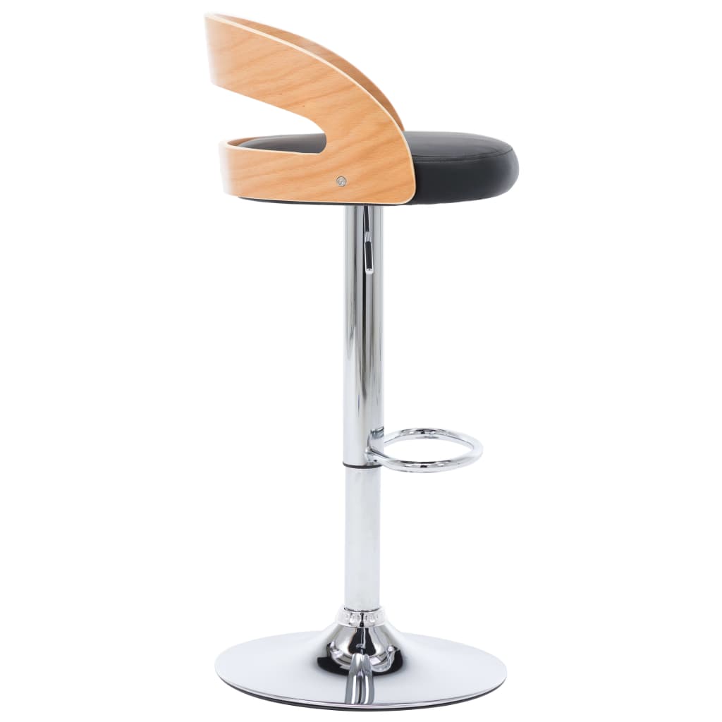 Taburetes De Cocina 2 Uds Piel Sintética Y Madera Curvada Negro_3