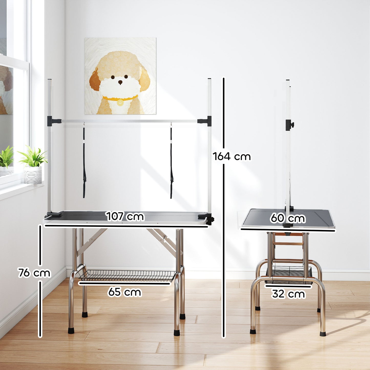 Pawhut Mesa De Peluquería Para Mascotas Plegable 107x60x170 Cm Negro_2