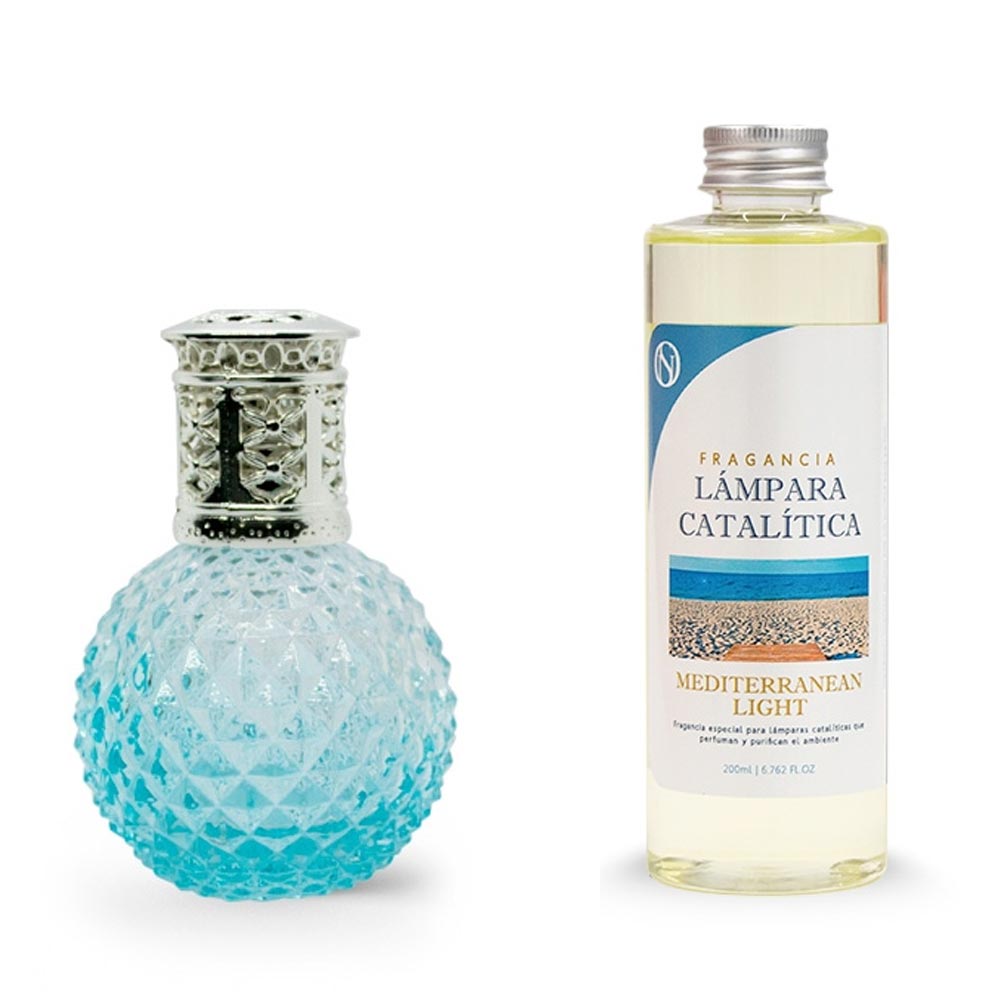 Lámpara Catalítica Blue Diamonds + Fragancia Aroma Mediterranean Light 200ml - Elimina Malos Olores, Impurezas Y Perfuma_0