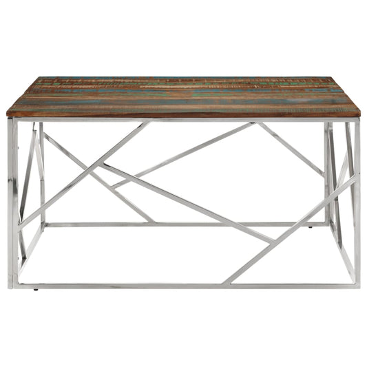 Mesa De Centro Acero Inoxidable Y Madera Reciclada Plateado_0