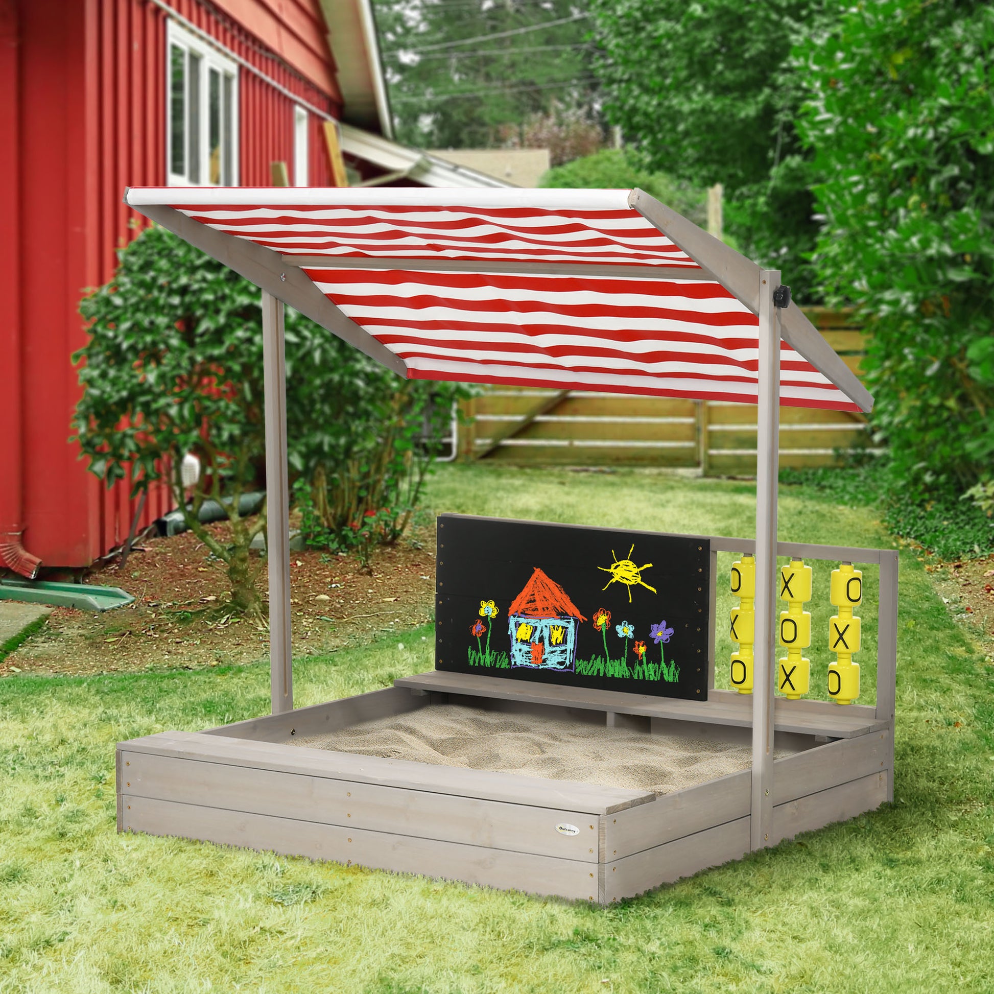 Outsunny Arenero De Madera Para Niños De 3-7 Años Techo Ajustable 114x113x110 Cm_1
