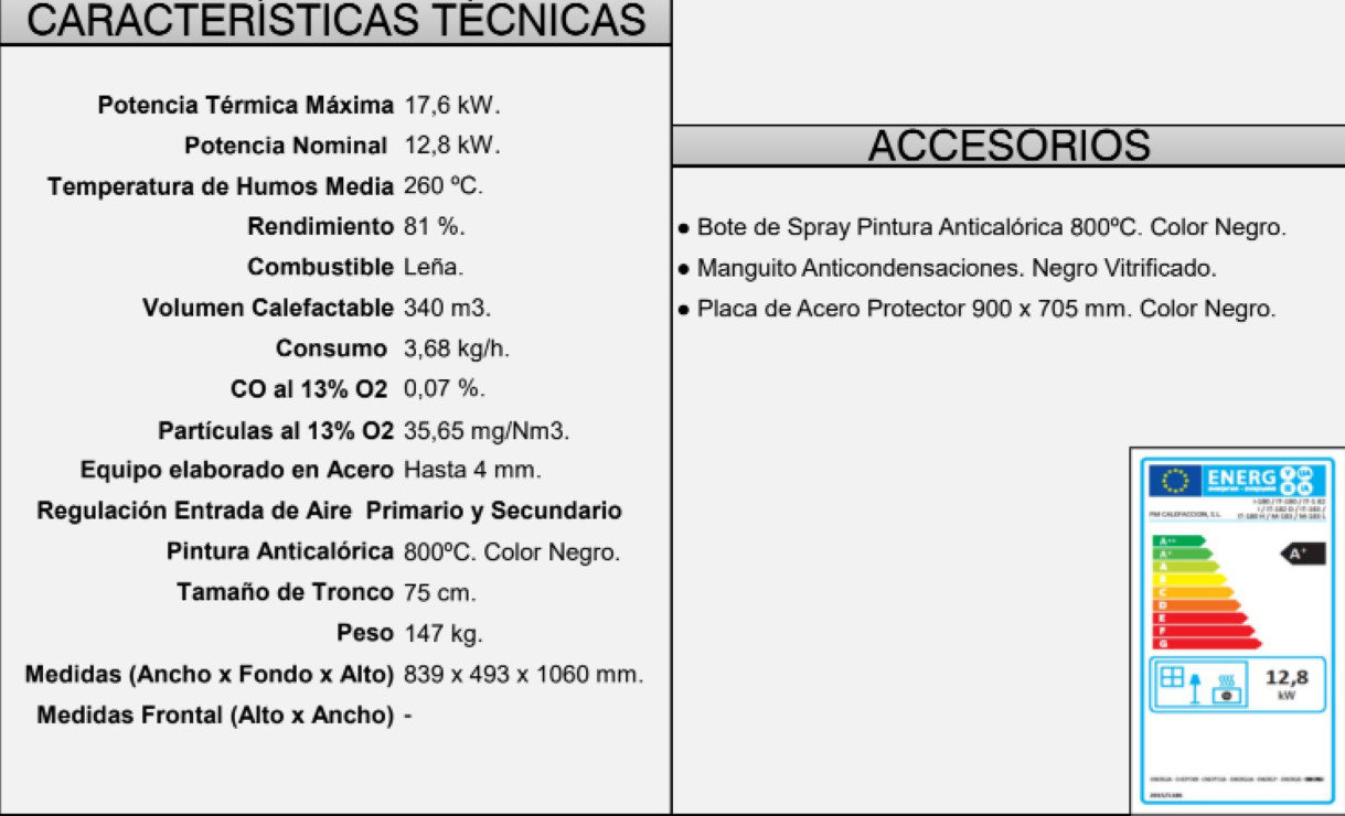 BRICOSOL Estufa de leña para colgar con turbinas FM Modelo M-180 FK Interior Fundición (131 kg)_3
