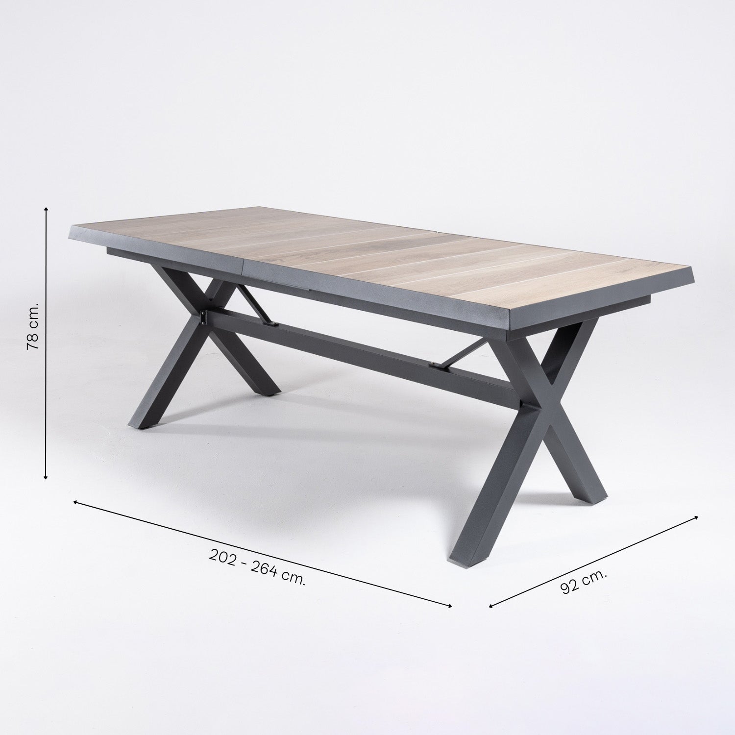 Conjunto De Mesas Y Sillas Apilables Para Exterior, Mesa Extensible 202 A 264 Cm, Aluminio Y Cerámica, Color Antracita_4