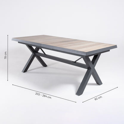 Conjunto De Mesas Y Sillas Apilables Para Exterior, Mesa Extensible 202 A 264 Cm, Aluminio Y Cerámica, Color Antracita_4