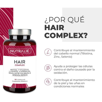 Nutralie Hair Complex + Biotina y Zinc Vitaminas Cabello 90 cápsulas