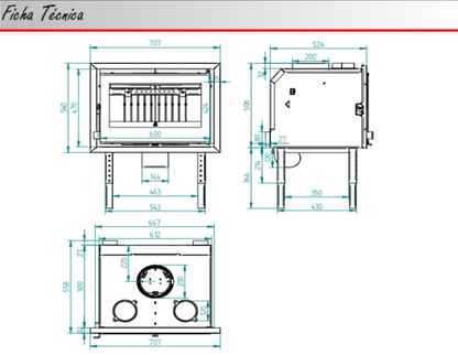 BRICOSOL Insertable de leña panorámico triple combustión y cristal serigrafiado FM Modelo IZ -170 K (interior vermiculita)_4
