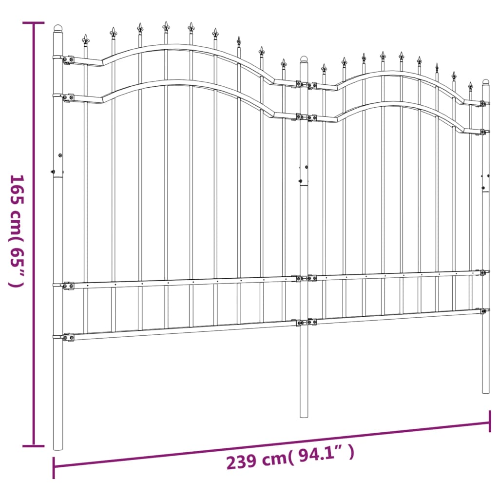 Valla De Jardín Con Punta De Lanza Acero Recubierto Negro 165cm / Vetonek_5