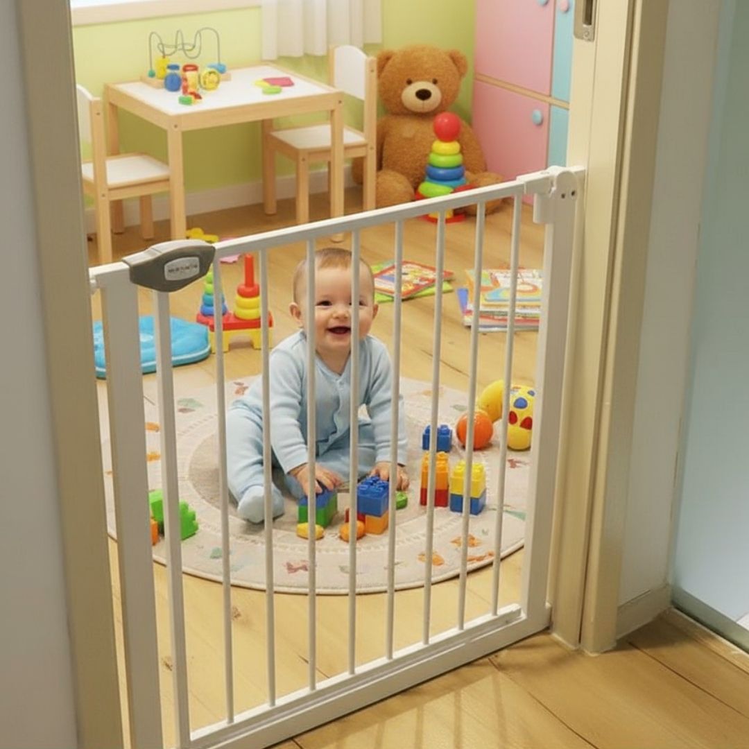 Valla De Seguridad Infantil Y Para Mascotas, Ancho Ajustable De 75 A 84 Cm, Blanco Jowy_4