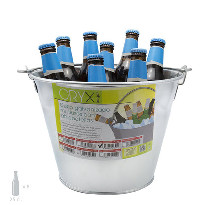 Cubo Zinc Metal Galvanizado Multiusos  6 Litros 26 X 17 X 19 (alt.) Cm. Con Abre Botellas_1