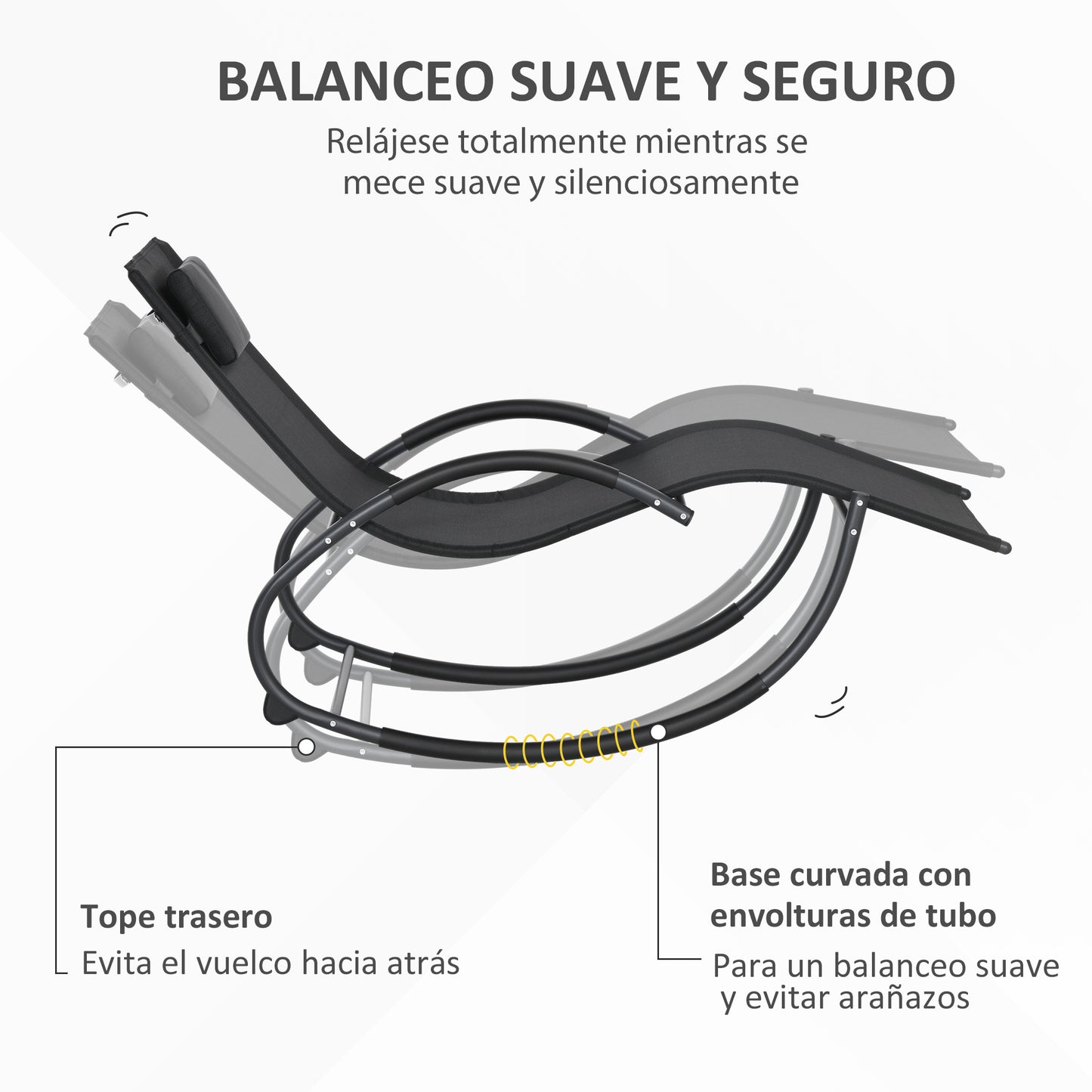Outsunny Mecedora De Exterior Con Reposacabezas Reposabrazos 155x61x88 Cm Negro_4