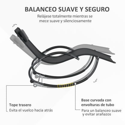 Outsunny Mecedora De Exterior Con Reposacabezas Reposabrazos 155x61x88 Cm Negro_4