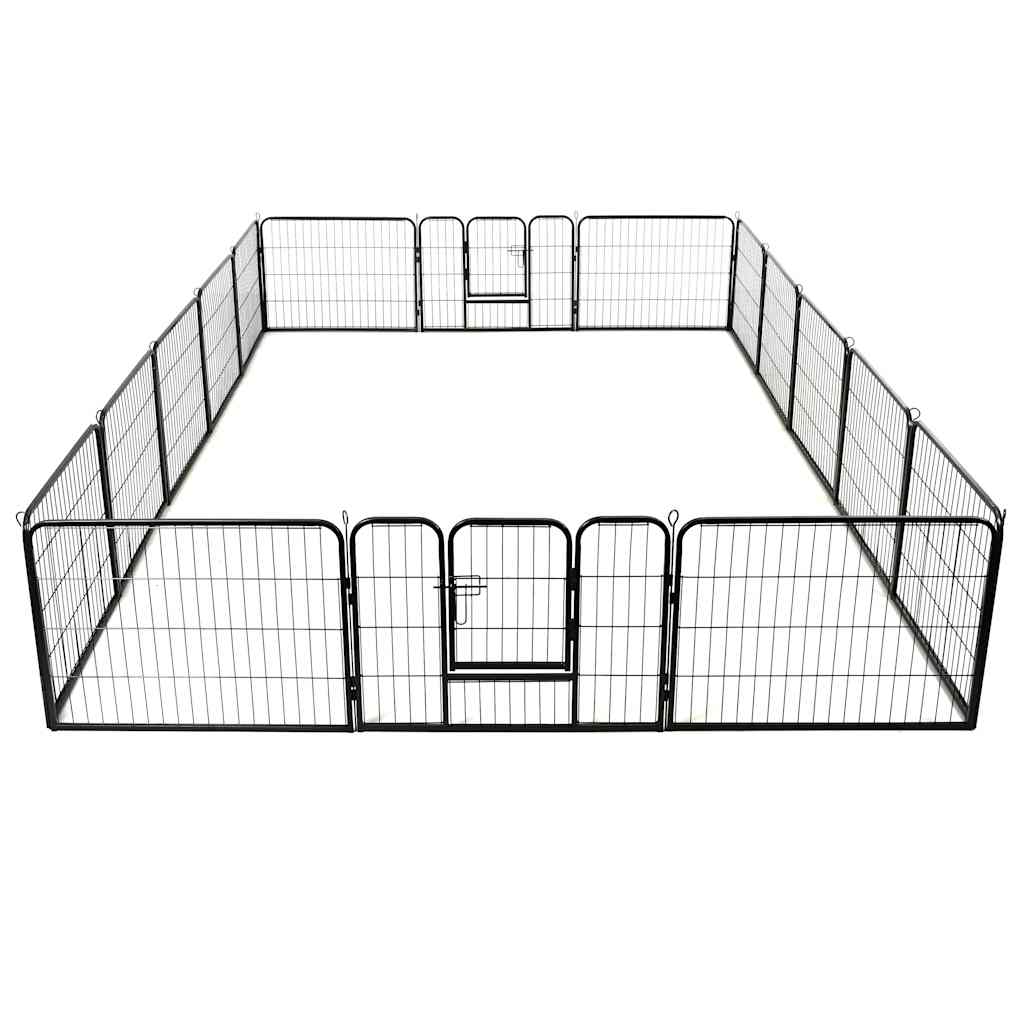 Corral Para Perros 16 Paneles De Acero 60x80 Cm Negro_0