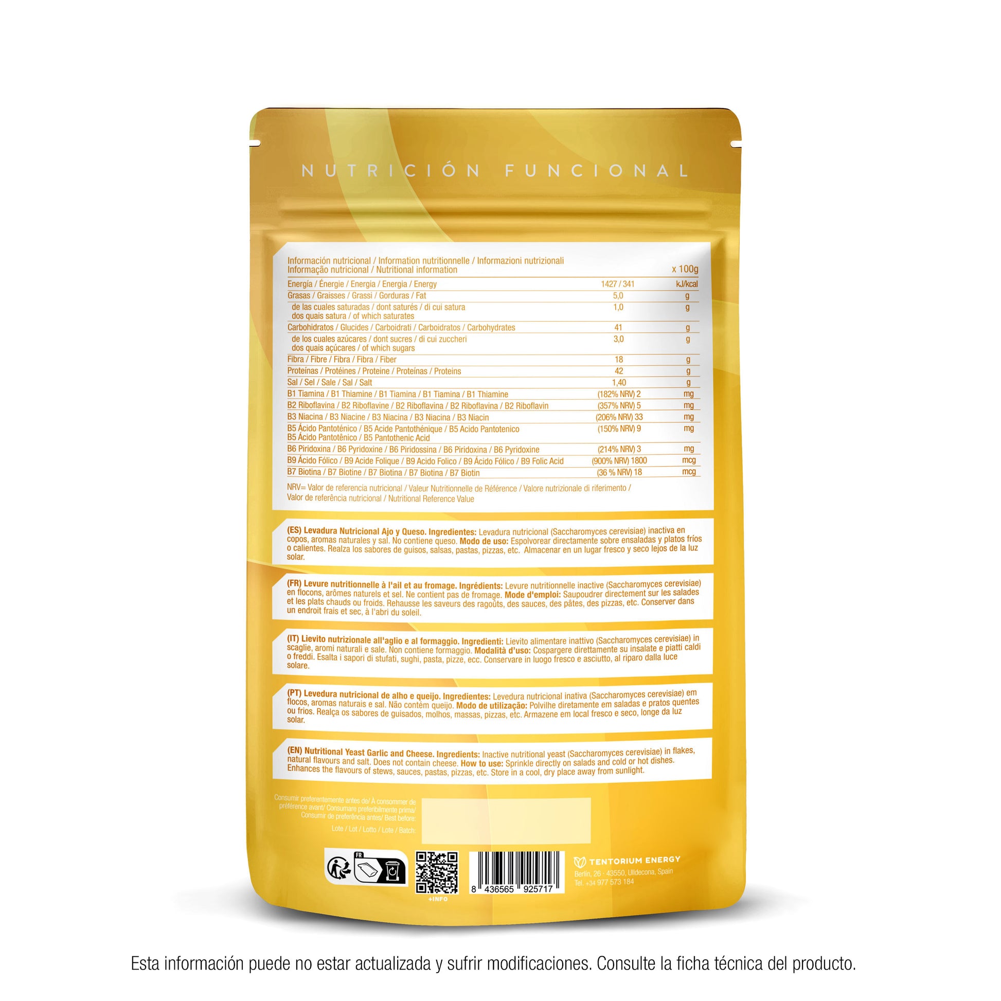 Levadura nutricional sabor ajo y queso Energy Feelings 1 kg