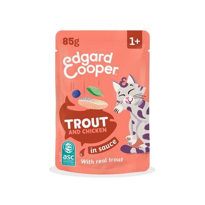Sobres de comida húmeda Trucha & Pollo en Salsa para Gatos Adultos | Edgard & Cooper 85 g