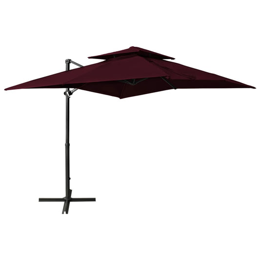 Vidaxl Sombrilla Jardín Voladiza Cubierta Doble Rojo Burdeos 250x250cm_0