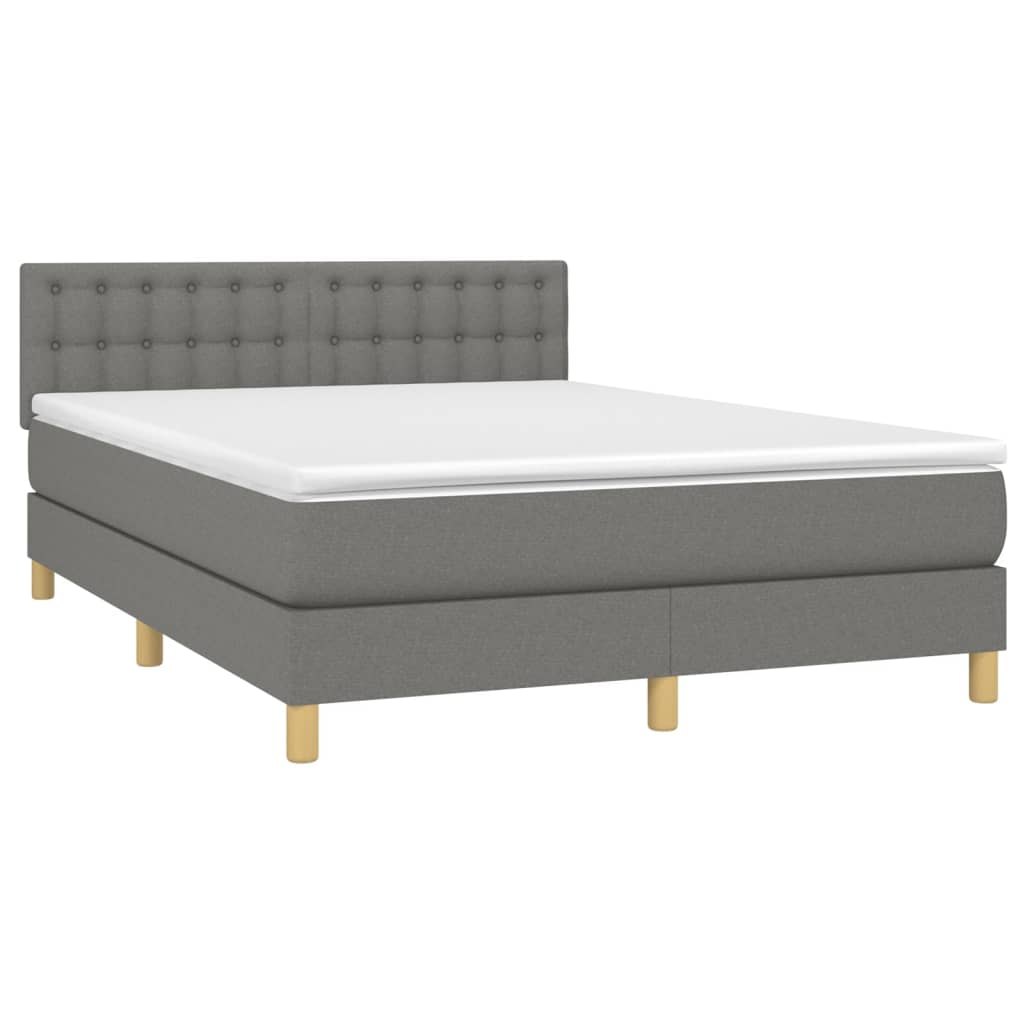 Cama Box Spring Colchón Y Luces Led Tela Gris Oscuro 140x200 Cm / Vetonek_4