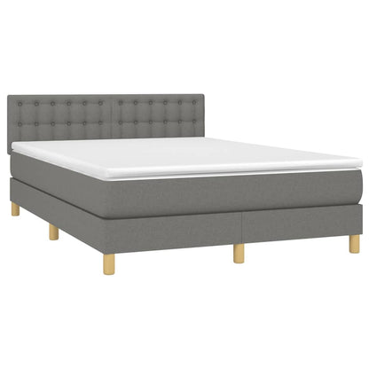 Cama Box Spring Colchón Y Luces Led Tela Gris Oscuro 140x200 Cm / Vetonek_4