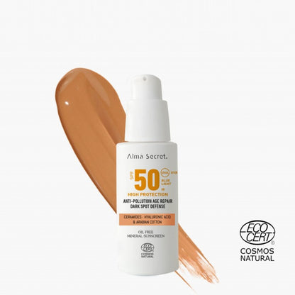 Solar Facial Golden SPF 50 con ceramidas, antimanchas y Oil-Free, Alma secret, 50 ml