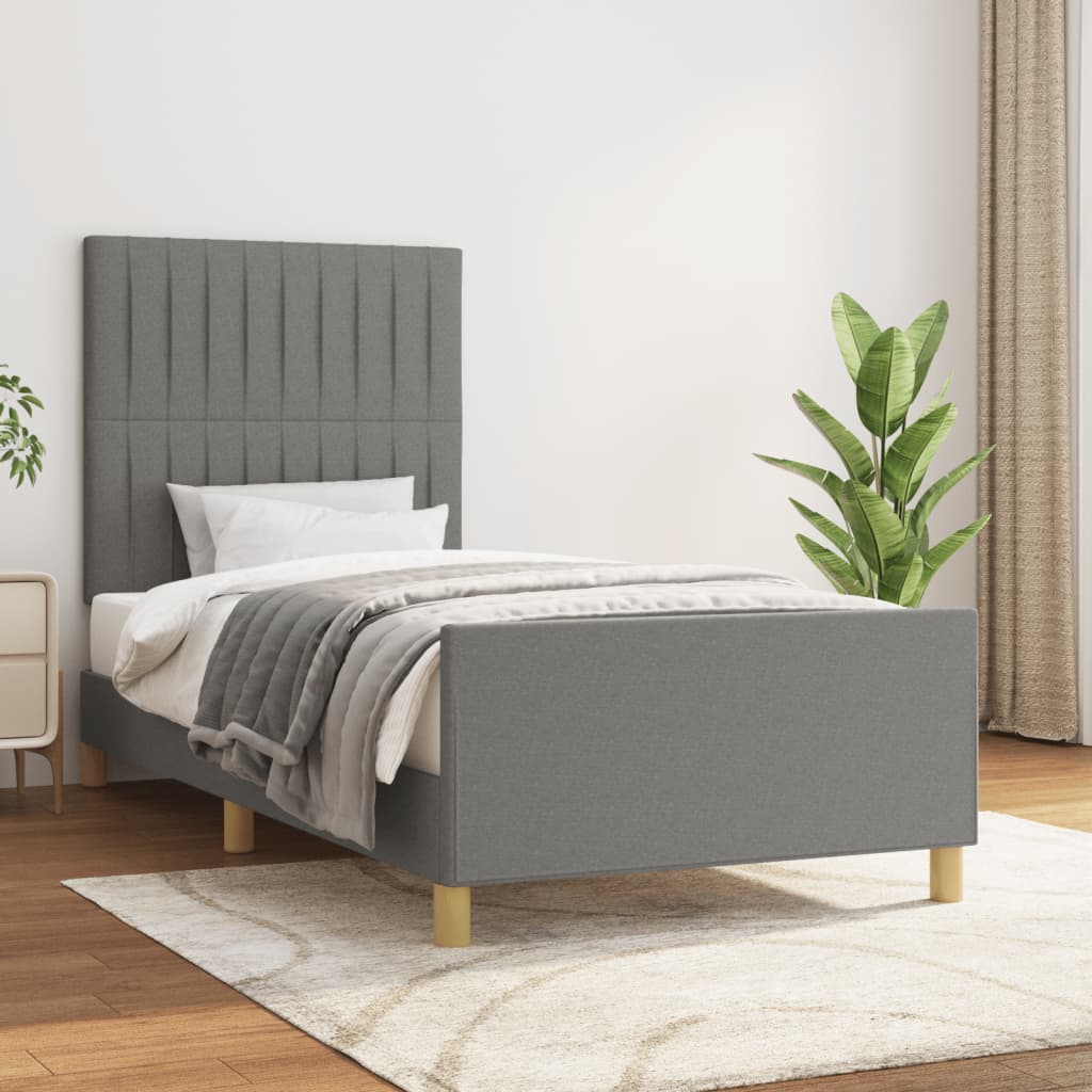 Estructura De Cama Con Cabecero De Tela Gris Oscuro 90x200 Cm / Vetonek_1