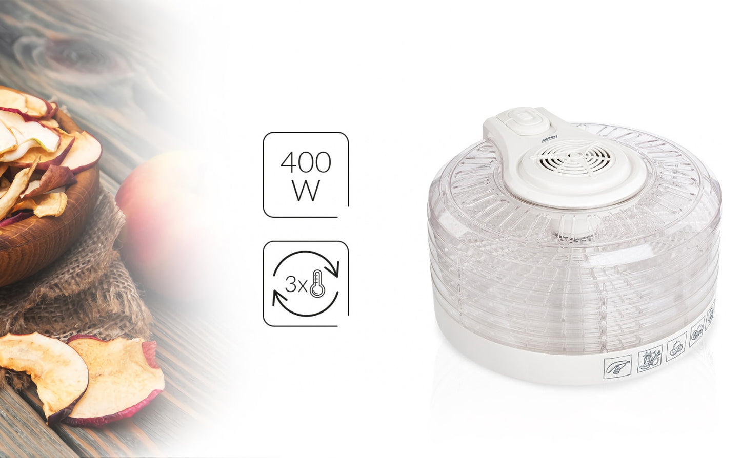 Deshidratador Alimentos, 5 Bandejas, 3 Niveles Temperatura, Seca Frutas, Verduras, Carne, Sin Bpa Mpm Msg-02 Transparente