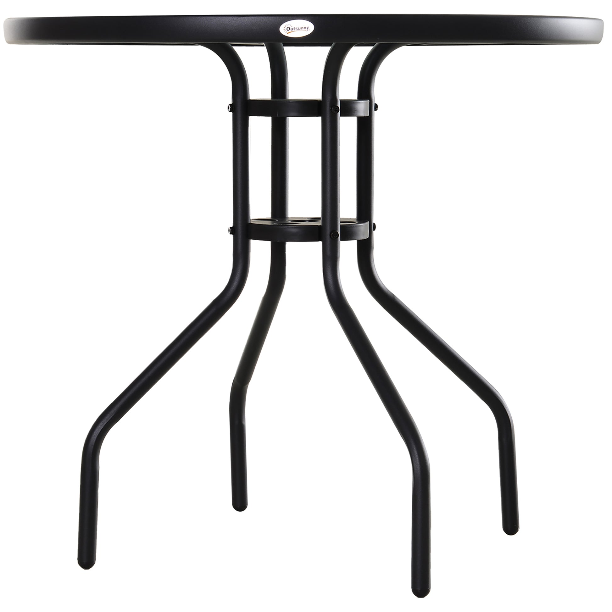 Outsunny Mesa De Jardín Redonda De Cristal Con Agujero Para Sombrilla Ø80x72 Cm_3