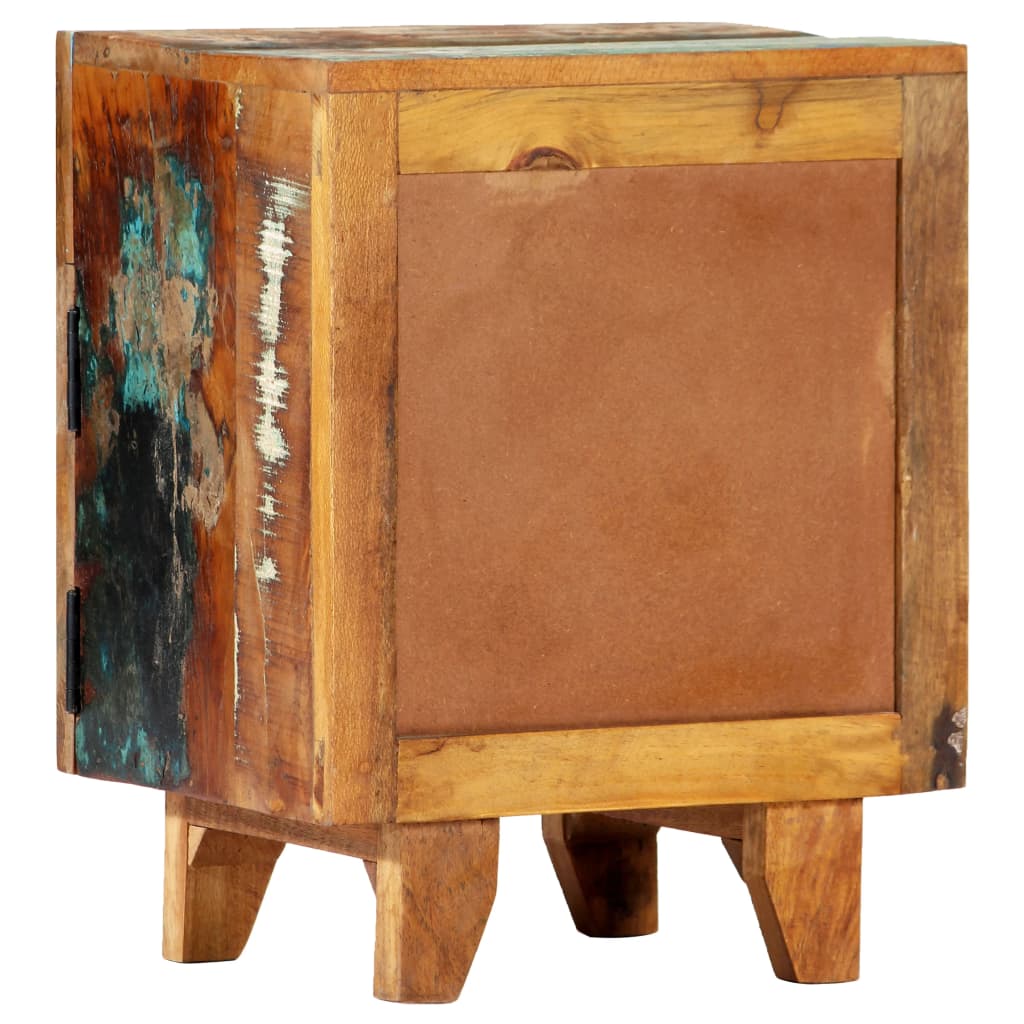 Mesita De Noche Tallada A Mano Madera Reciclada 40x30x50 Cm_2