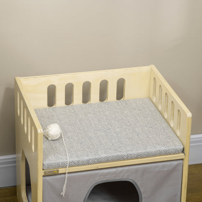 Pawhut Cama Para Gatos Madera Con 2 Cojines Cubierta De Tela Oxford 48x38x47 Cm_3