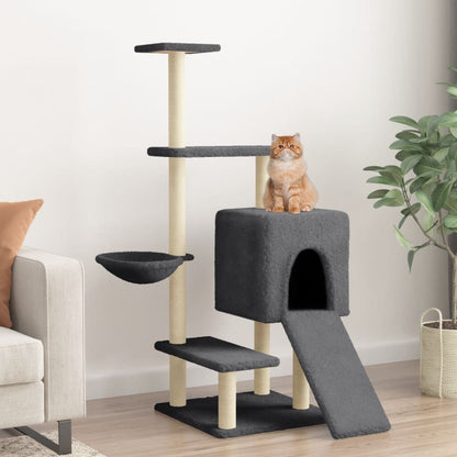Vidaxl Rascador Para Gatos Con Postes De Sisal Gris Oscuro 130,5 Cm_1