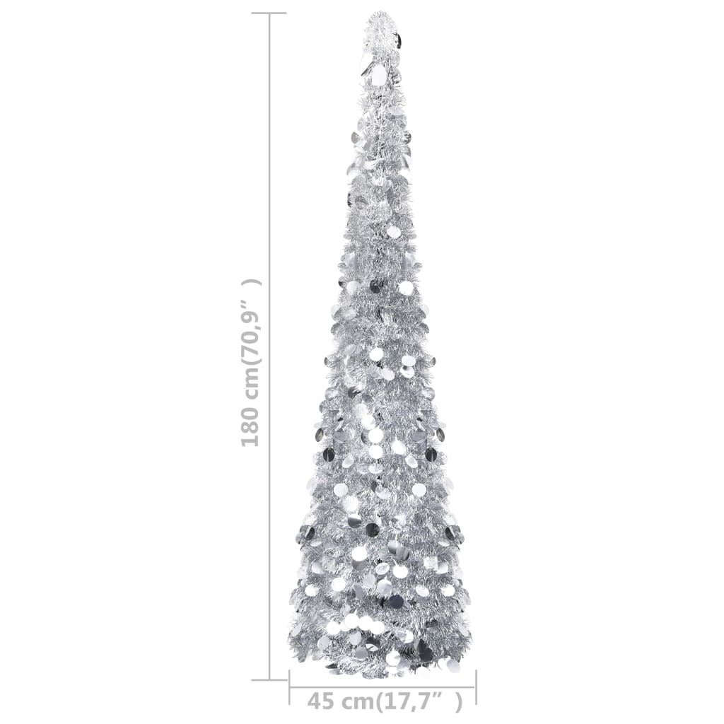 Vidaxl Árbol De Navidad Artificial Emergente Pet Plateado 180 Cm_4