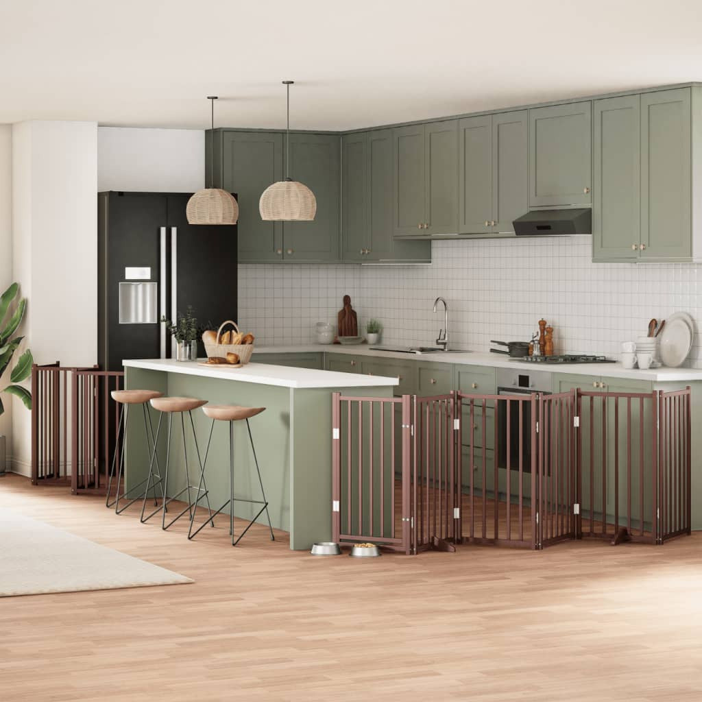 Vidaxl Puerta De Perros Plegable 15 Paneles Madera Álamo Marrón 750 Cm_1