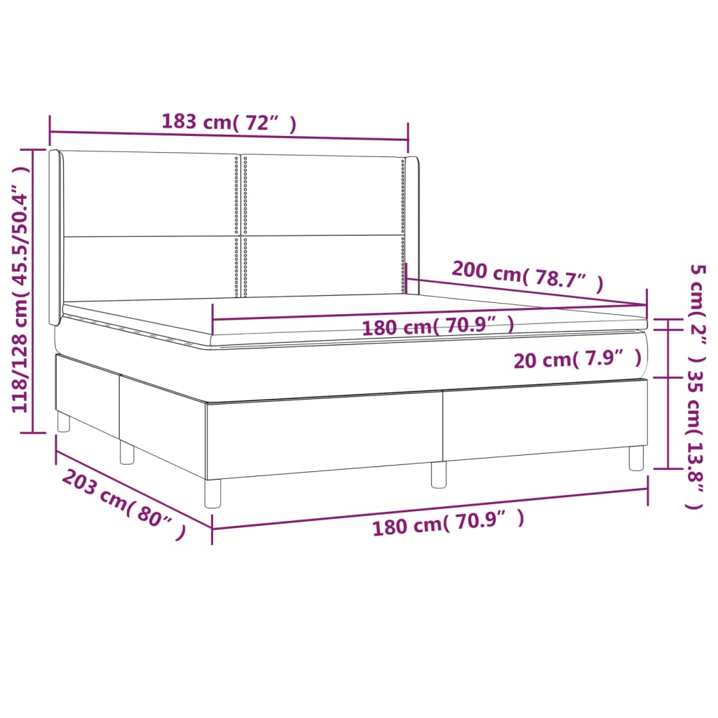 Cama Box Spring Colchón Y Luces Led Tela Gris Oscuro 180x200 Cm / Vetonek_1